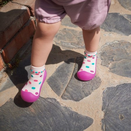 Παιδικές Καλτσοπαντόφλες Chameleon Big Toes New Polka Pink